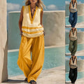 european and american cross-border independent station new v neck sleeveless vest loose pantssuitloosecasualtwo-piece set women