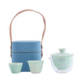 Crystal glaze travel tea set suit one pot two cups camping kung fu tea set gift portable quick cup sancai covered bowl