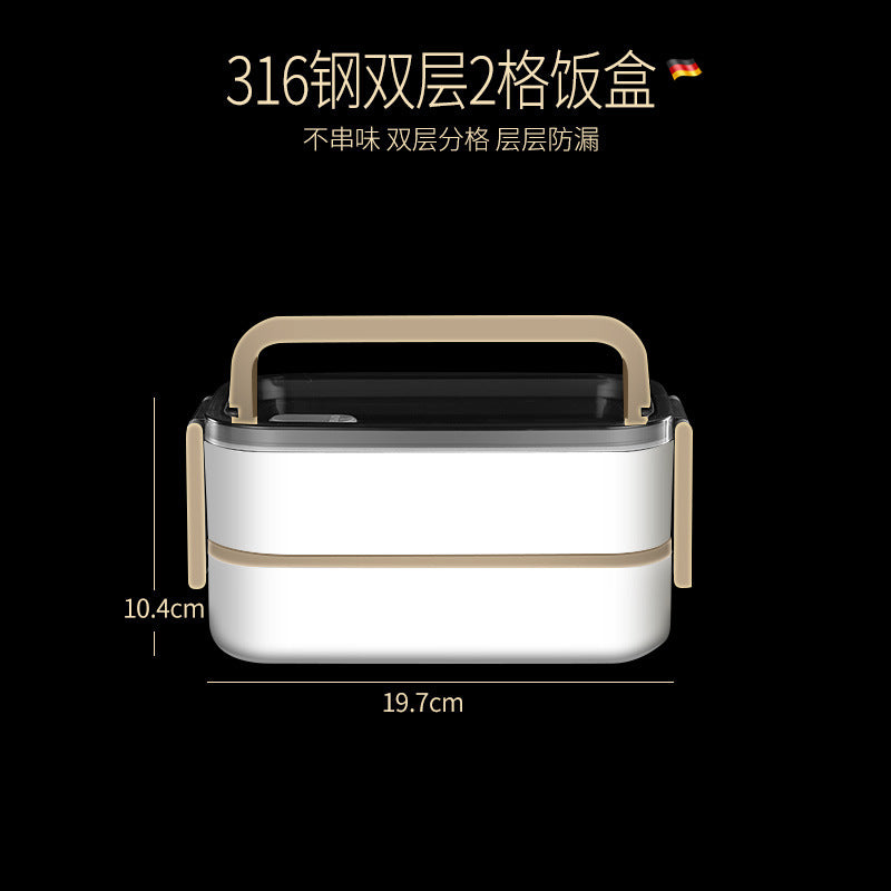 304 stainless steel water-added thermal insulation lunch box sealed fresh-keeping box double-layer grid bento box microwave oven portable lunch box