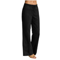 european and american cross-border women's linen-look fashion casual loose comfort solid color straight-leg pants with pockets wide-leg trousers