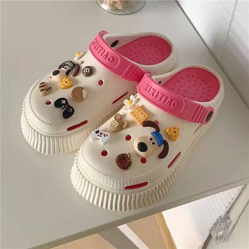Thick sole crocs slippers women's summer outwear abrasion resistant home non-slipthickened popular baotou half slippers summer