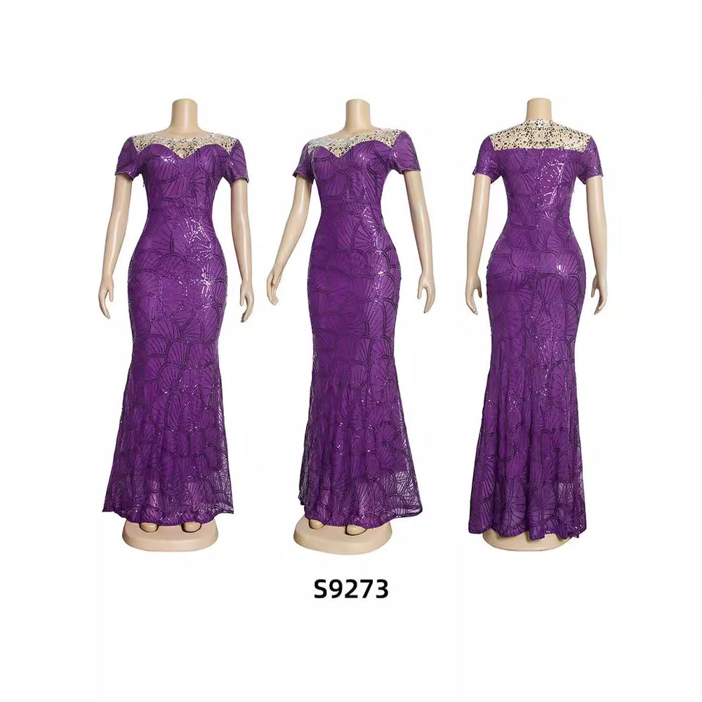 e-commerce: african , , round neck, elegant, private label, lace-trimmed, plus-size women's dress