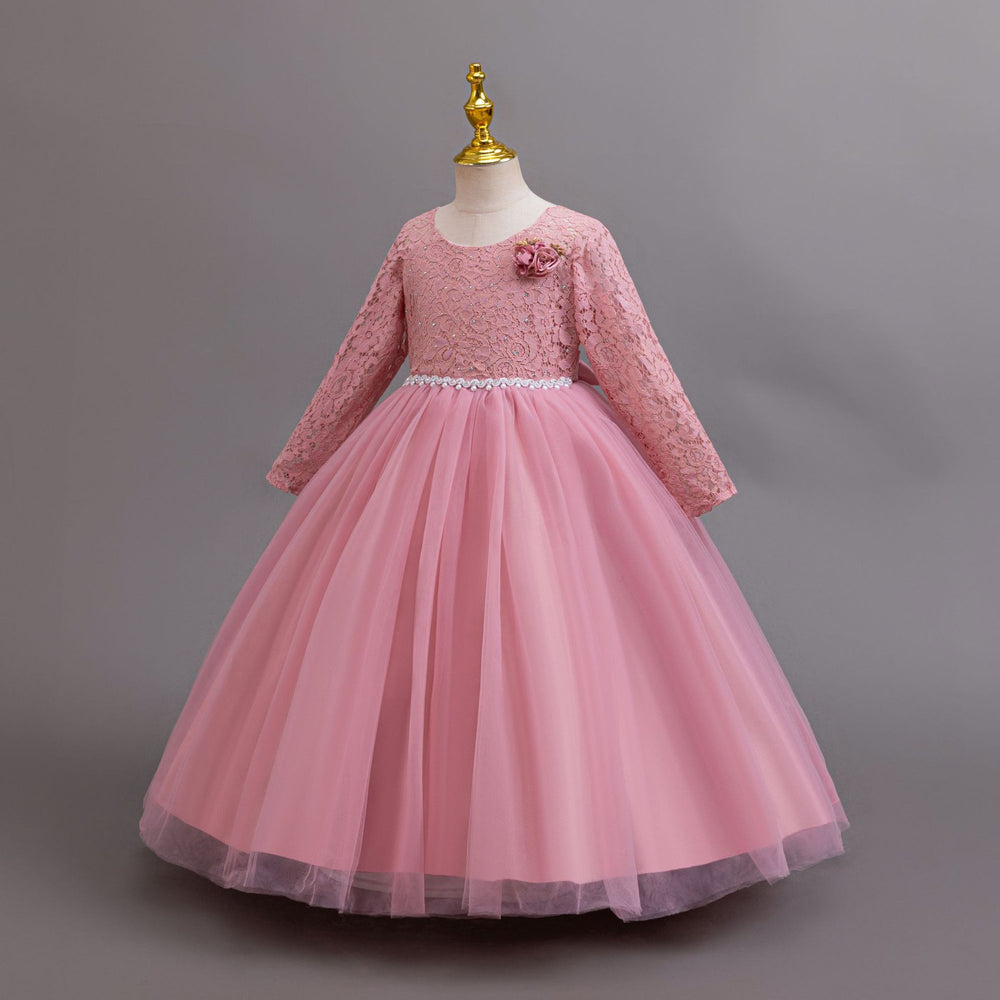 Exportlong sleeveskids dress lace princess dress female flower girl piano performance dress flower girl