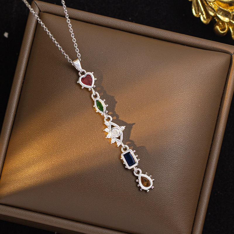 [set] cross-border fashion elegant light luxury full zirconium sweater chain exquisite copper micro-embedded earrings necklace jewelry combination