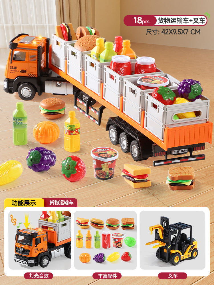 Play house large alloy transport truck large truck toy boy artificial engineering trailer kids car model