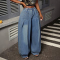 European and american style washed denim elastic waist pleated wide leg jeans - casual, versatile, high-waisted, lantern pants, plus size, loose fit, streetwear
