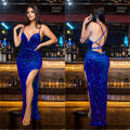 C7065 cross-border   independent station fashion women's sequined velvet slip dress new