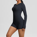 New arrival: european and american style solid color double-sided brushed nylon long-sleeve yoga set - activewear two-piece for running and fitness
