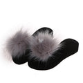 Spring/summer new women's european and american fashion faux fox fur slippers korean style outdoor one-strap slides home furry fur slippers