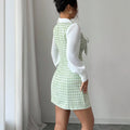 fall/winter new korean style petite short sleeve tie-waist slim fit bodycon plaid mermaid dress