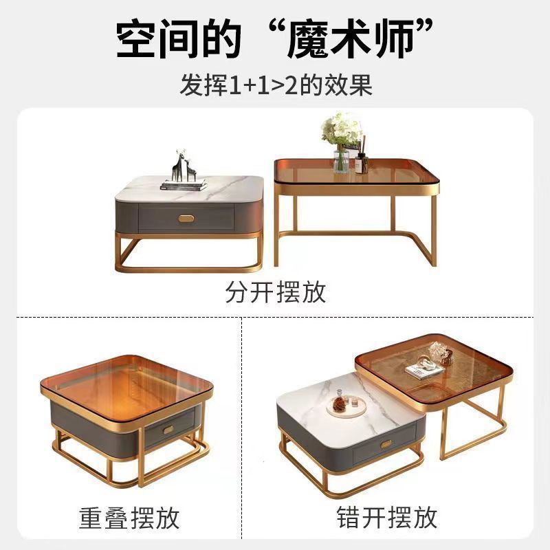 Modern minimalist sintered stone coffee table - luxury, trendy, space-saving design for small living rooms - available in various sizes for creative home combinations