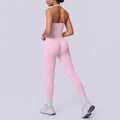 New arrival cross-border seamless pure color halter back tight-fitting suit sports running fitness yoga clothes two-piece set