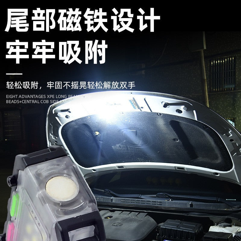 Cross-border keychain light Outdoor dual light source Strong light Mini flashlight Cap clip light Self-defense work Red and blue warning light