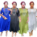 African women's plus size cross-border e-commerce spring/summer new arrivals  independent website off-shoulder five-sleeve rhinestone dress