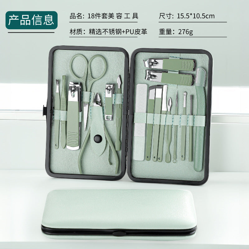 Nail clipper set - matcha green manicure & pedicure kit: includes nail clippers, cuticle nippers, eyebrow razor, nano file & more (18-piece set)