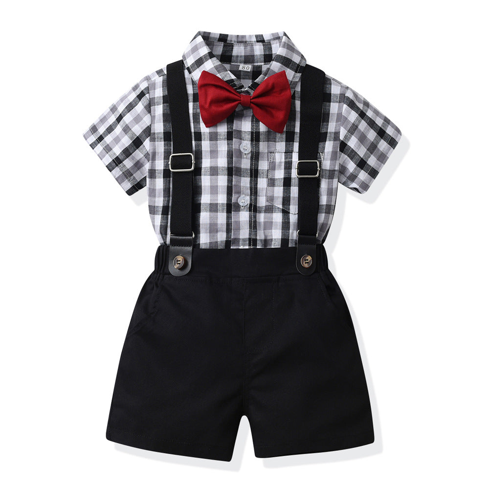 Boys' summer outfit: new cross-border style, formal wear, kids' short-sleeve two-piece set, breathable summer clothes for babies, stylish and trendy