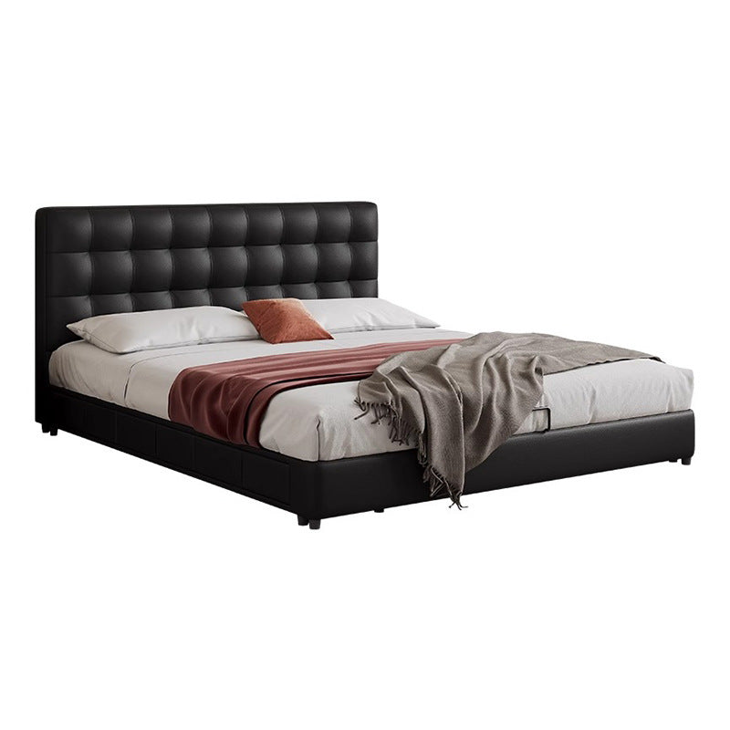 Source factory cream style leather bed small apartment master bedroom double bed with thin bedside black storage leather bed