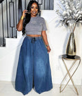 European and american style loose fit jeans - new women's casual streetwear wide leg pants with elastic waistband for  cross-border e-commerce