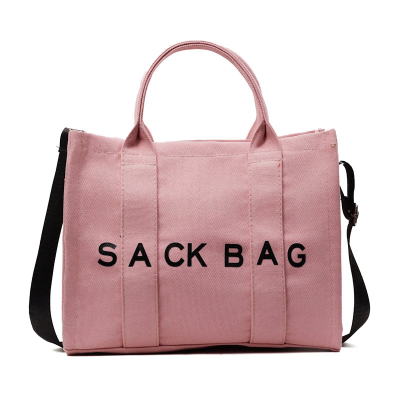 Cross-border women's bags new Korean version simple one-shoulder messenger bag women's letter printed tote bag retro portable canvas bag