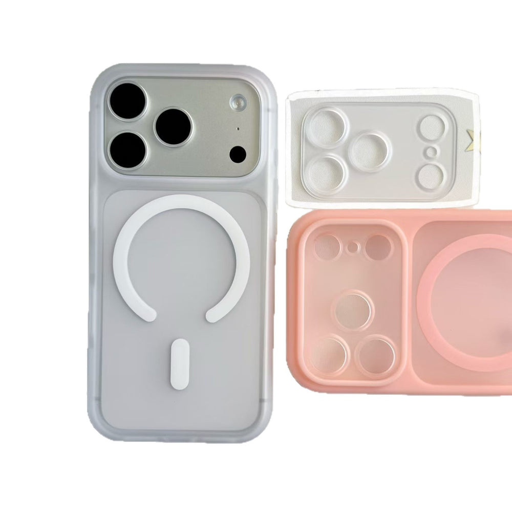 Creative detachable lens compatible iphone 17 pro max soft-touch sand magnetic phone case, iphone 14 drop-proof