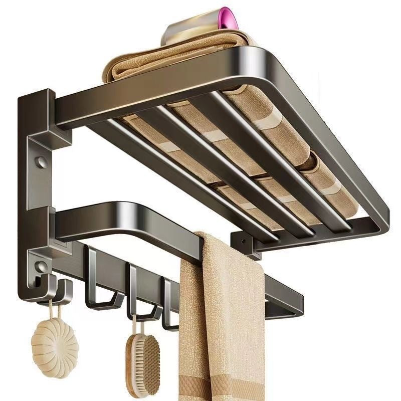 Gun gray towel rack space aluminum toilet towel rack bathroom double foldable bathroom storage rack punch-free wall hanging