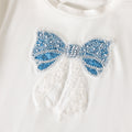 Girls' summer outfit: new fashionable design with pearl bow short-sleeve top and ruffle wide-leg shorts (size 26)