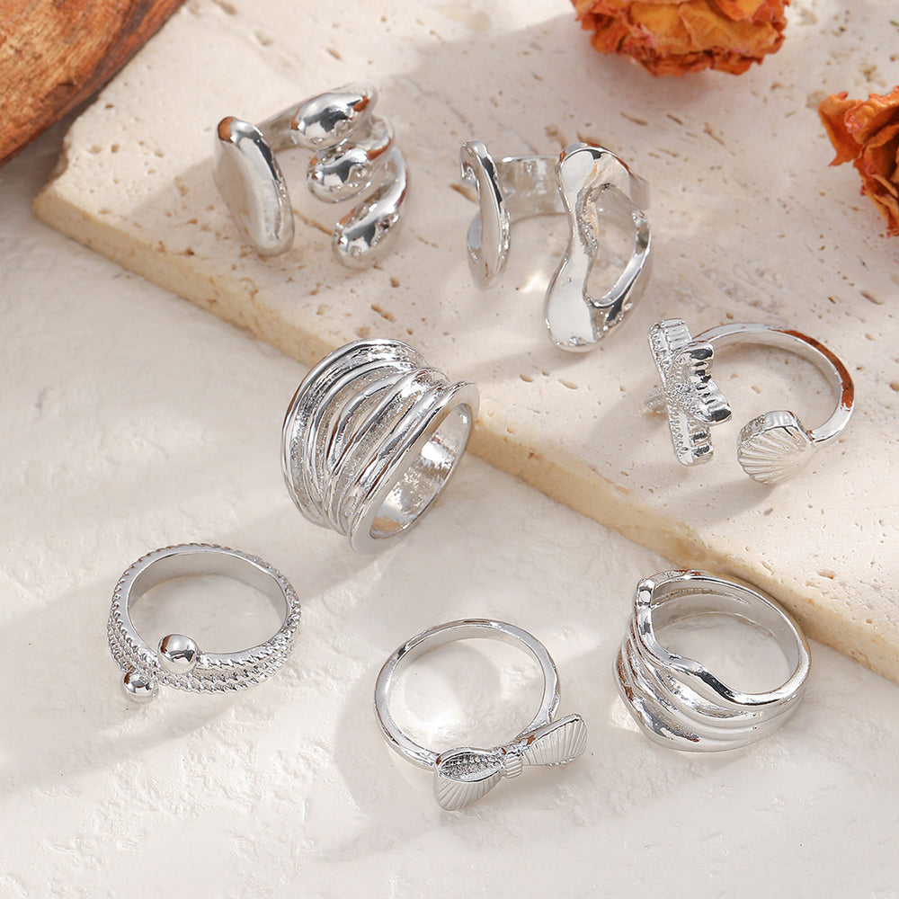 Wholesale fashion jewelry rings: european & american geometric, high-end bow, starfish, unique lava rock knuckle ring set for women