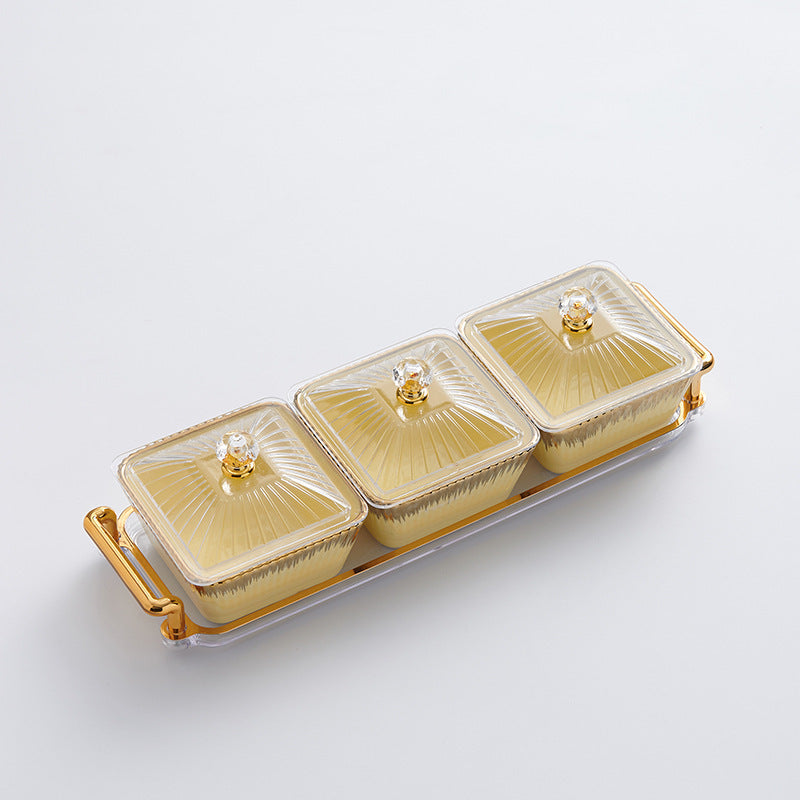 New arrival cream style dried fruit box for home ceramic divided dried fruit plate high-looking gold-rimmed snack plate living room candy plate