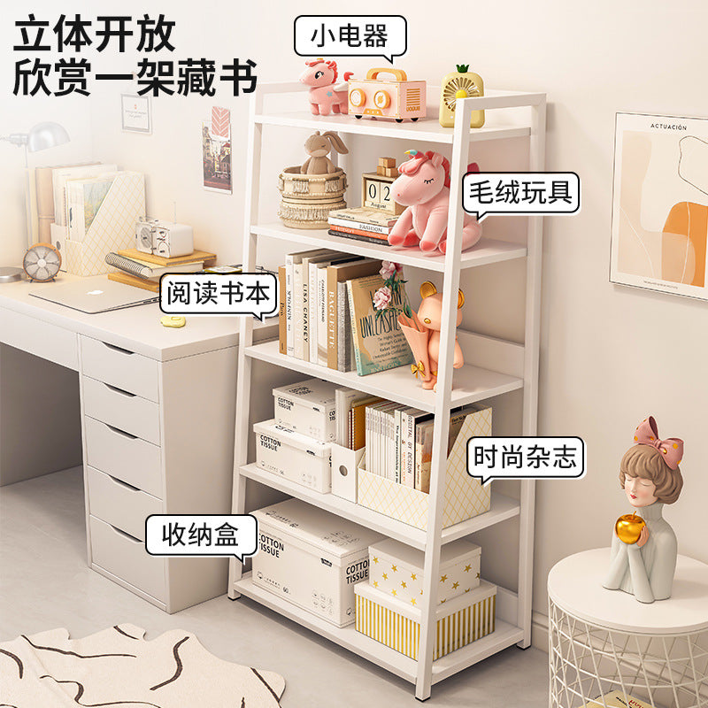 Bookshelf Floor-to-ceiling shelf Multi-layer against the wall Bedroom Home locker Wrought iron storage display Living room trapezoidal shelf