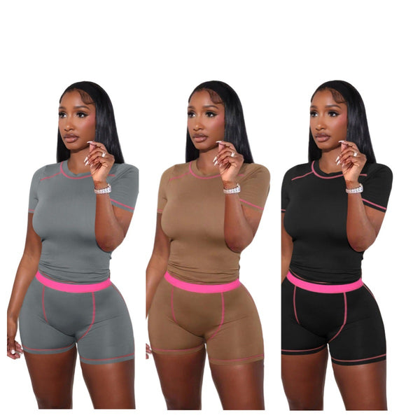 YDT-021-D7 European and American women's clothing, 's new models, fashionable and casual thread contrasting two-piece set,