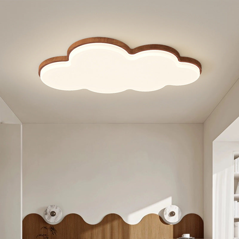 Vintage medieval style bedroom light creative children's room boys and girls cloud ceiling light walnut color Zhongshan lamp