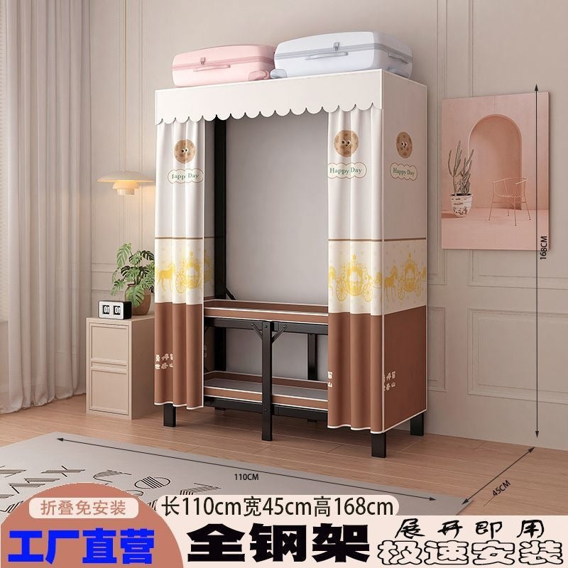 Foldable wardrobe - no assembly required, easy home use, bedroom steel frame, reinforced steel pipes, thickened, durable clothes rack for rental properties
