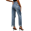 European and american clothing cross-border  new arrival raw edge ripped silmslimming lookjeansstraight-leg nine-point pants  trend