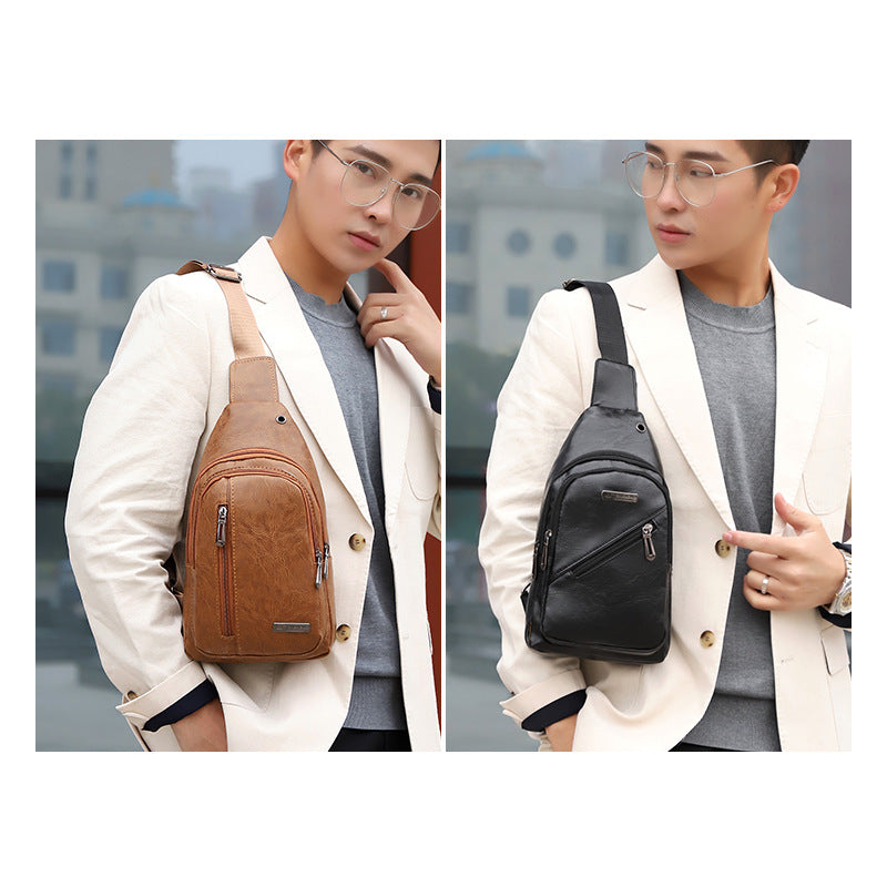 Cross-border delivery of large-capacity travel messenger bags, men's business PU leather breast bags, fashionable versatile shoulder bags wholesale