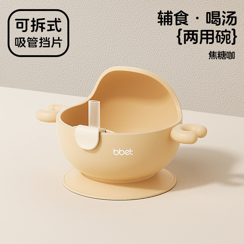 Baby plate silicone suction cup all-in-one independent eating three-compartment children's tableware suit complementary food bowl wholesale
