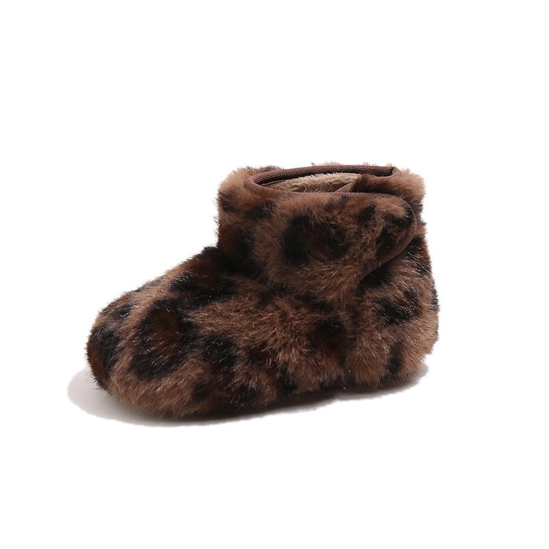 [Late Autumn] Leopard print mango head velvet short boots