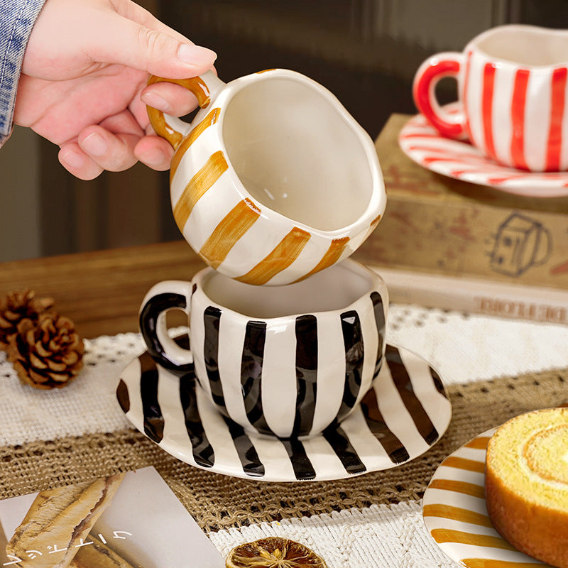 Hand-painted ceramic coffee cup and saucer set - unique gift mug - creative niche gift - high-value handcrafted cup