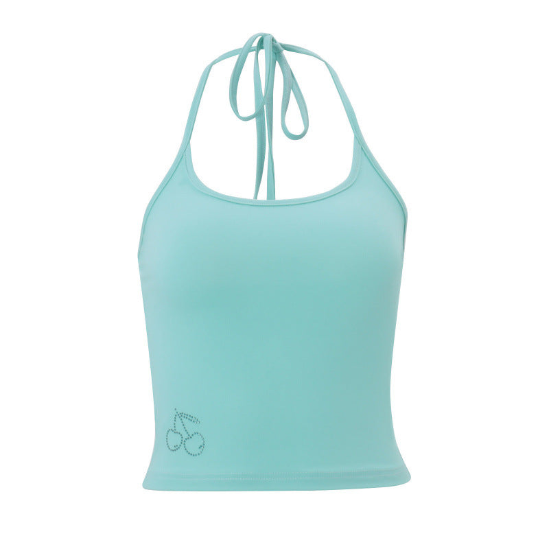 European and american style women's summer  new slim-fit solid color activewear tank top - sleeveless halter neck crop top