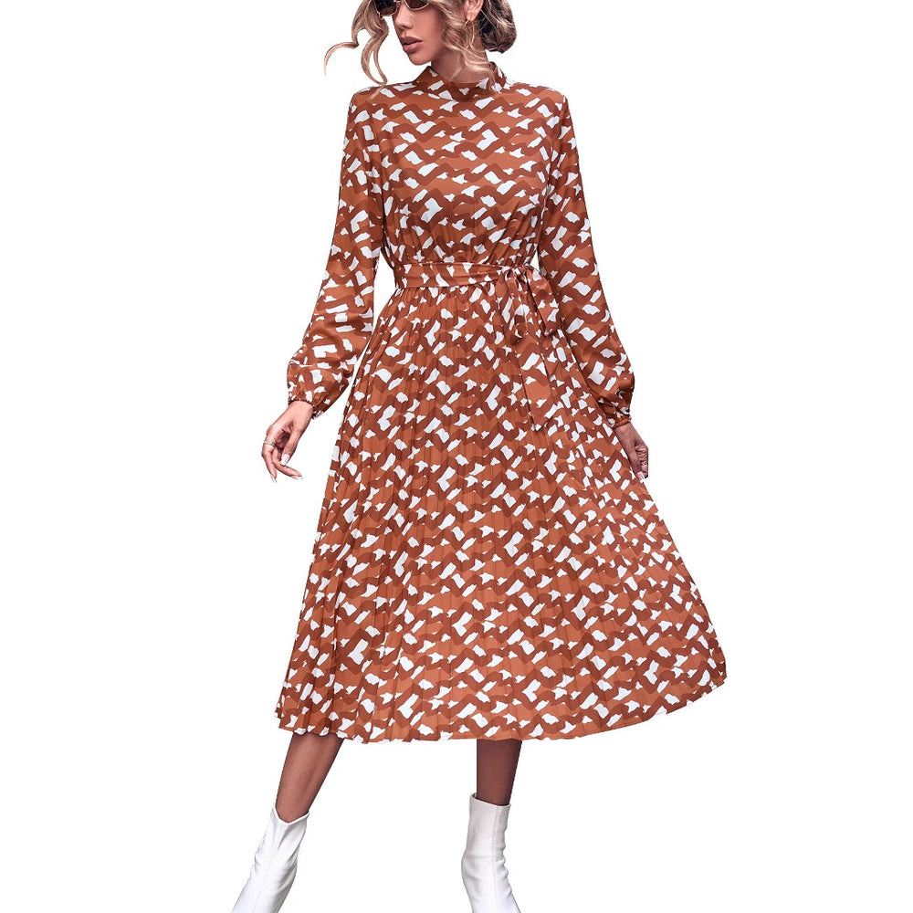 Pre-sale 72220#  cross-border women's ins new fashion printed tie-up dress