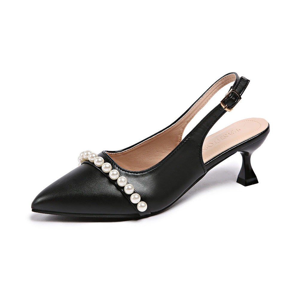 plus size pearl accessories toe high-heeled sandals for women 2026 summer new arrival thin-heeled pointed-toe sandals for women
