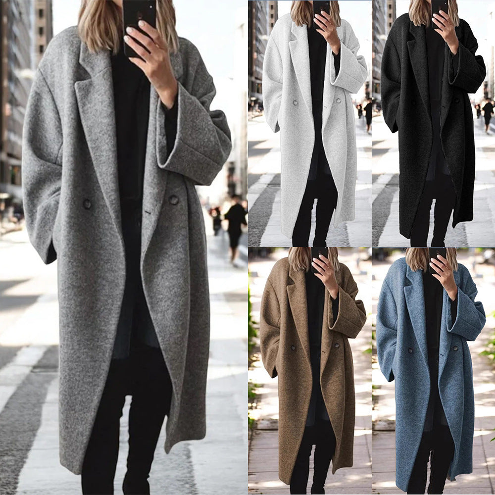 winter cross-border fashion  independent station  women's multi-color multi-size woolen long windbreaker outwear