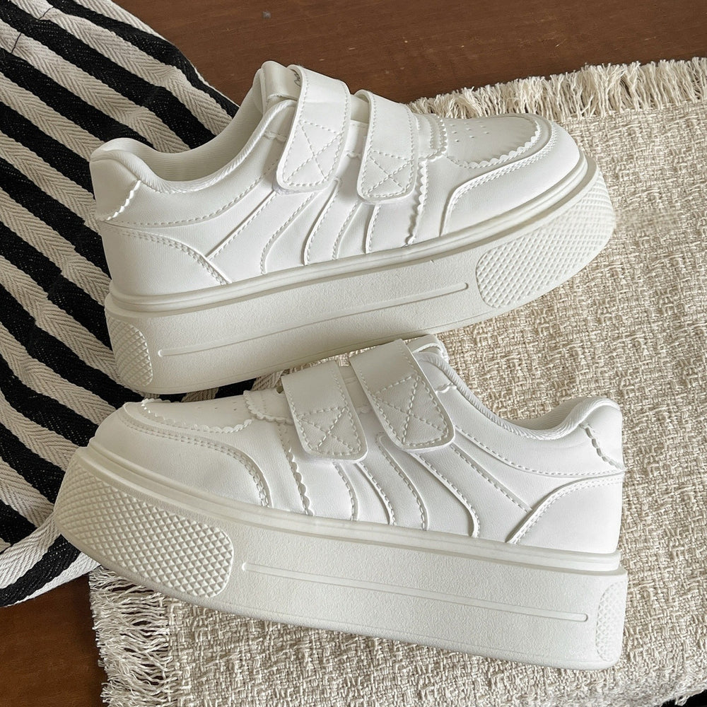 Velcro heightening student white shoes women's 2026new arrivalspringthick sole sneakers ins trendy niche style bread shoes