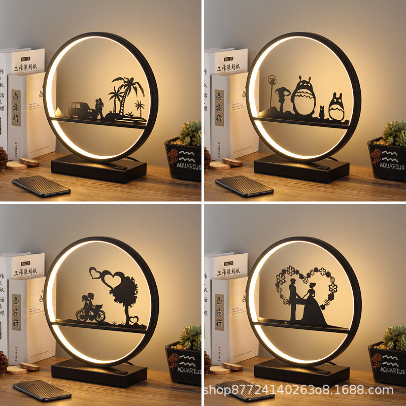 Minimalist modern nordic table lamp - bedside night light with round reindeer design, touch & remote control, usb charging port