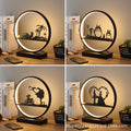 Minimalist modern nordic table lamp - bedside night light with round reindeer design, touch & remote control, usb charging port
