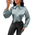 Independent station women's clothing  cross-border export spring new satin shirt  bow long sleeve top