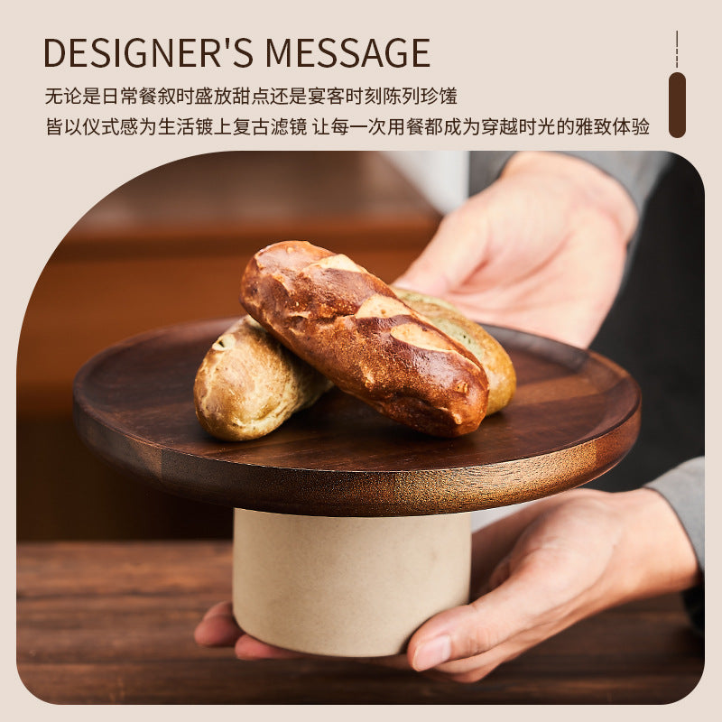 Acacia wood retro high-footed tray medieval style jewelry storage tray display tray living room desktop fruit tray fruit tray