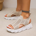summer new thick-soled flyknit peep-toe sandals for women, european and american export, plus size, breathable beach sandals -