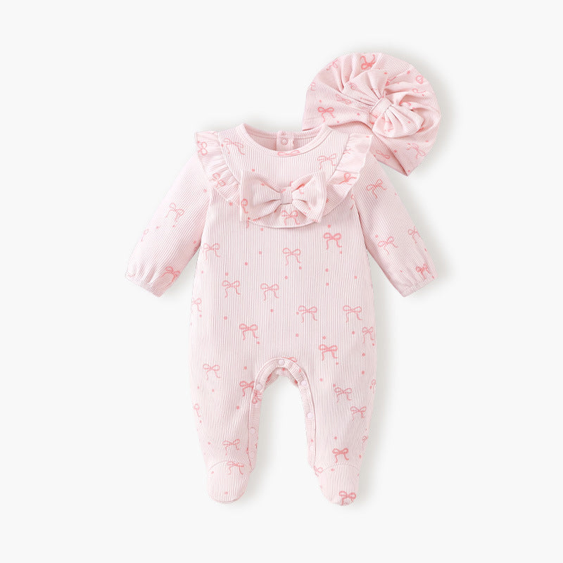baby onesie, autumn outfit, newborn clothing, long-sleeved bowknot, spring and autumn cute princess baby girl romper
