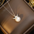 【set】bestselling titanium steel necklace for women, gold-plated copper pearl crown pendant, stud earrings, unique design, high-end jewelry set