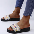 Ethnic style fashion slippers for women 2025 summernew arrivalplus sizesequin pearl toe sandals and flip-flops for beach